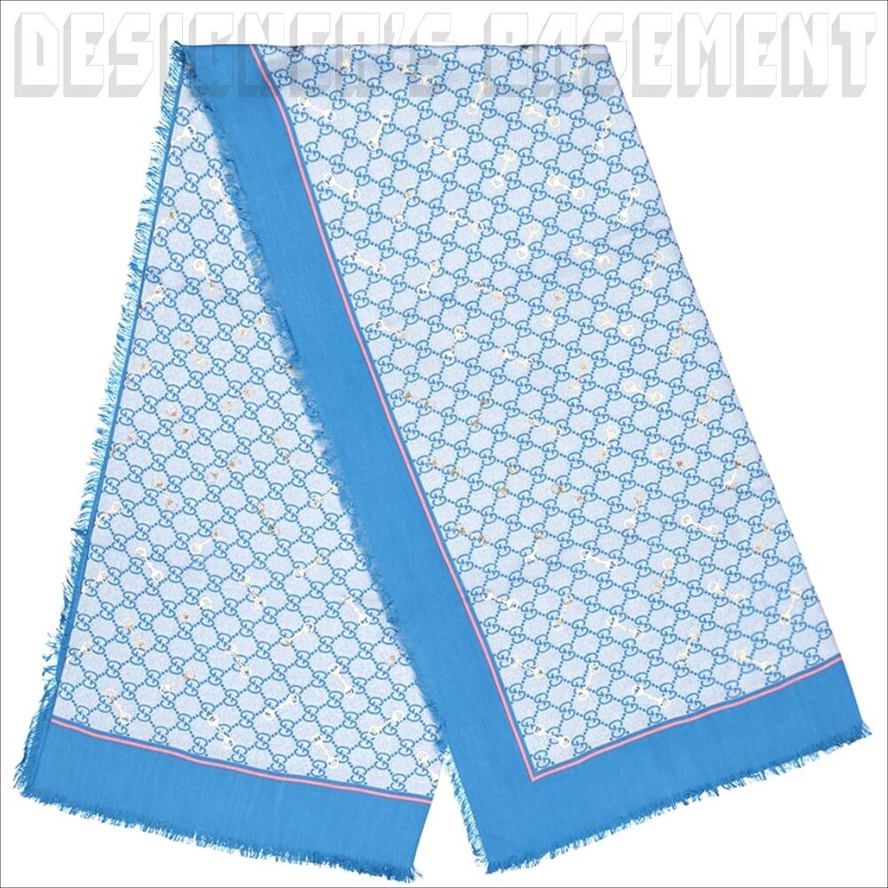 GUCCI blue GG with gold Horsebits print giant 53" - square modal/silk scarf NWT - Picture 6 of 9